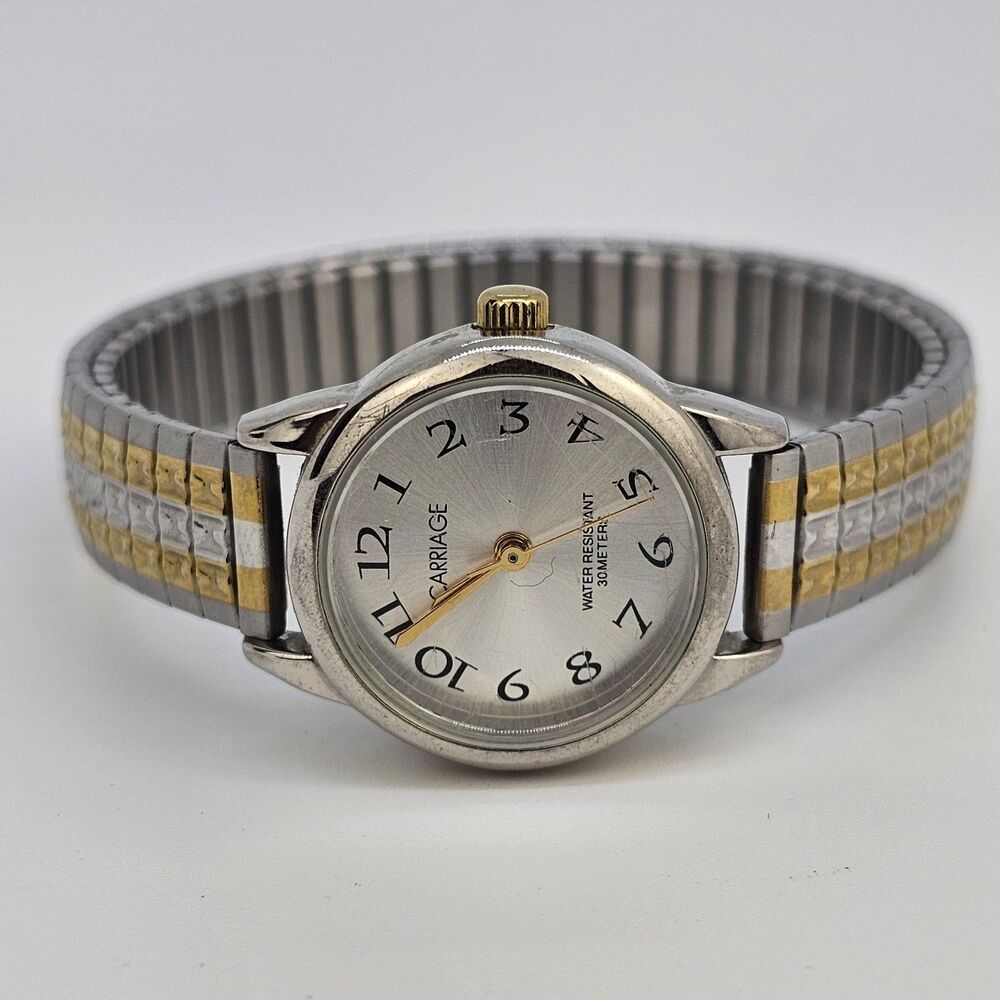 Carriage Timex Women's Watch 22MM Gray Dial Two Tone Expandable Band New Battery